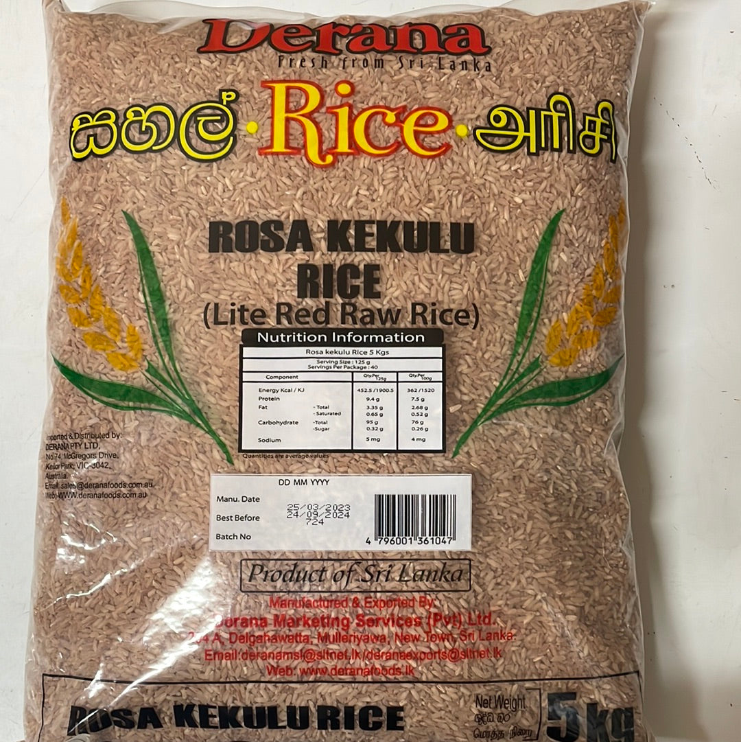 Derana Rosa Kekulu Rice (little red raw rice) 5kg